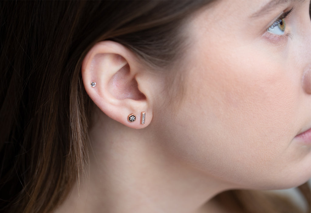 Stud Earrings Stacked on Model