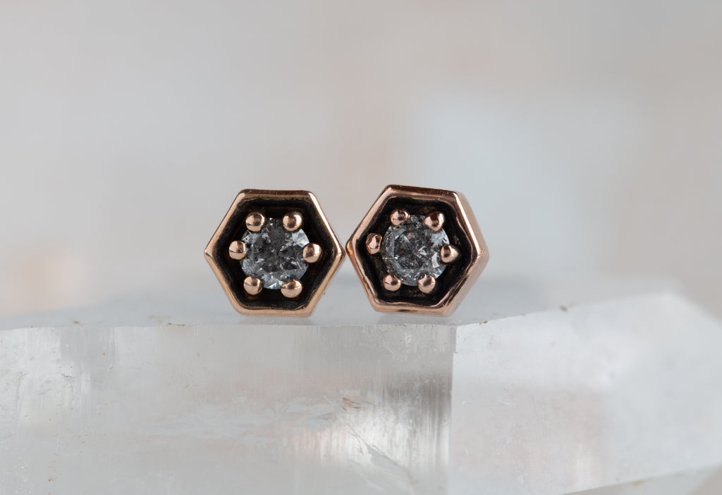 Galaxy Diamond Hexagon Stud Earrings on crystal