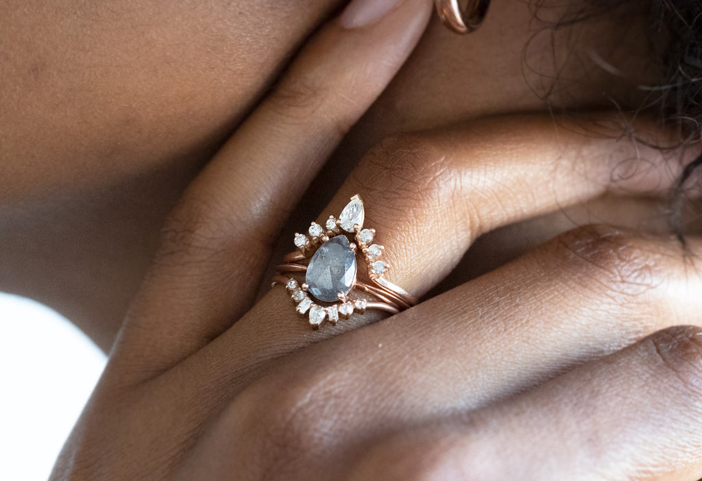 Alexis Russell Rose Gold Engagement Ring Stack on Model