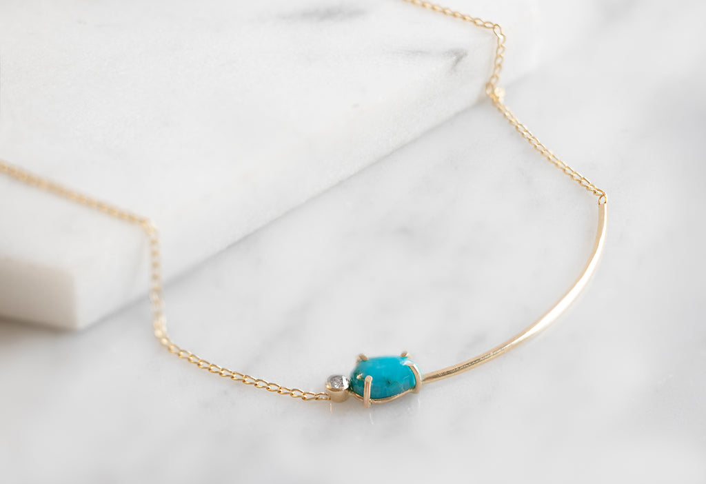 Asymmetrical Turquoise + Diamond Necklace Side View