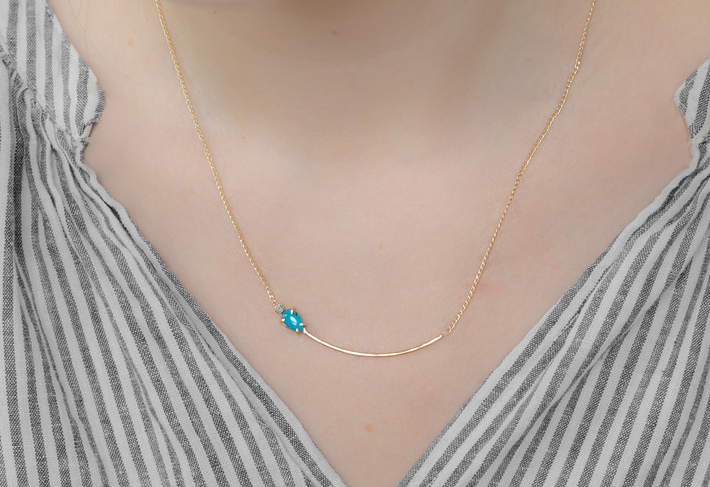 Asymmetrical Turquoise + Diamond Necklace on Model