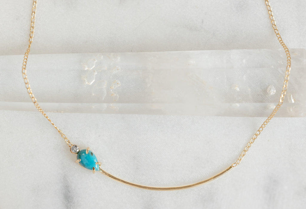 Asymmetrical Turquoise + Diamond Necklace Overhead