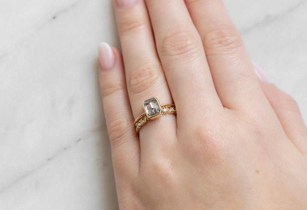 Baguette Confetti Stacking Band Stacked with Engagement Ring