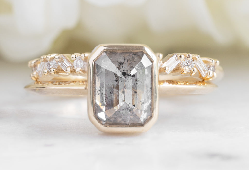 Baguette Confetti Stacking Band with Diamond Engagement Ring