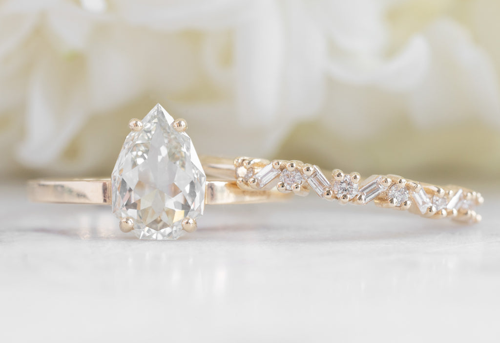 Baguette Confetti Stacking Band with Artisan-Cut Diamond Engagement Ring