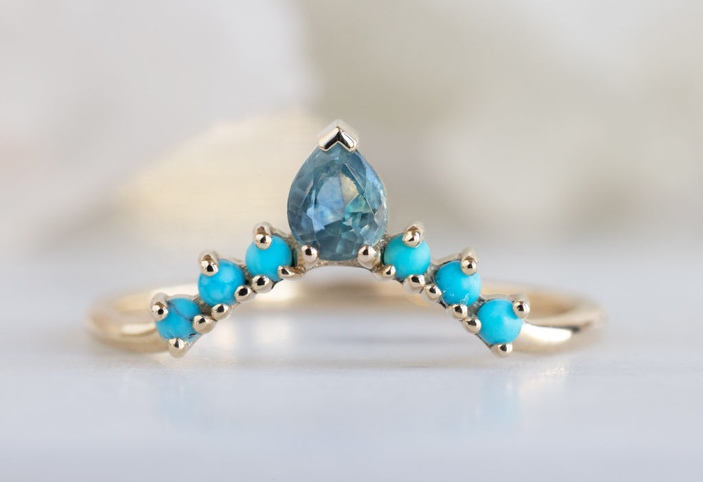 Montana Sapphire + Turquoise Sunburst Stacking Ring