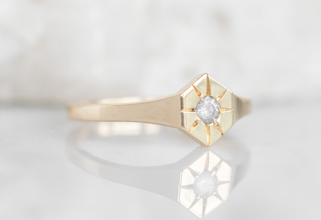 Birthstone Signet Ring in Yellow Gold with White Diamond
