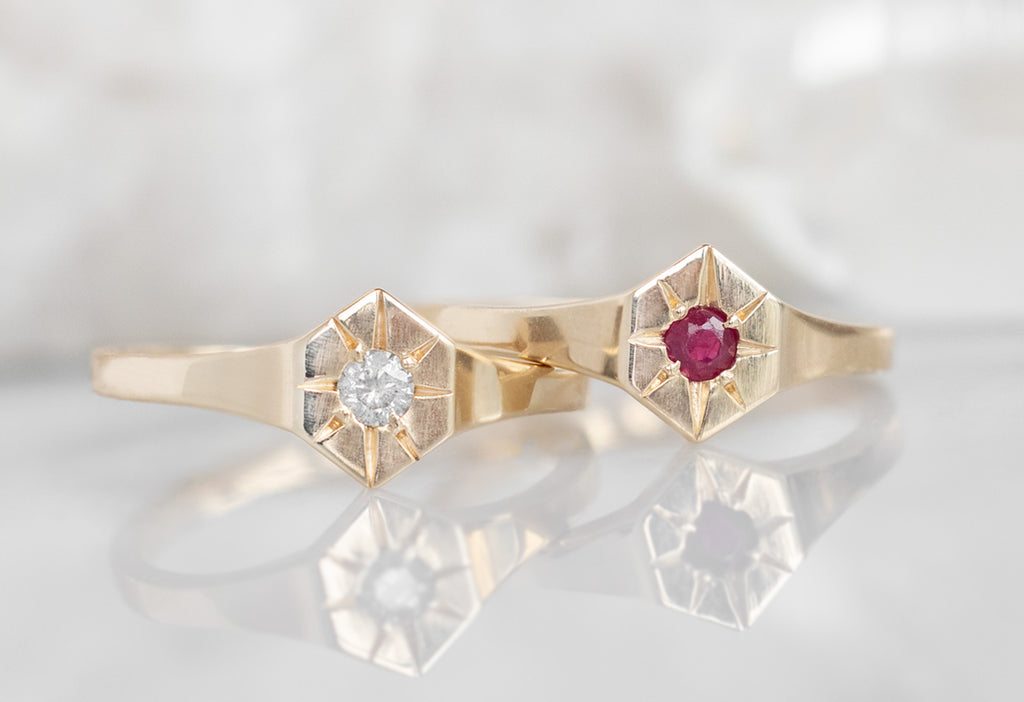 Birthstone Signet Rings in Yellow Gold