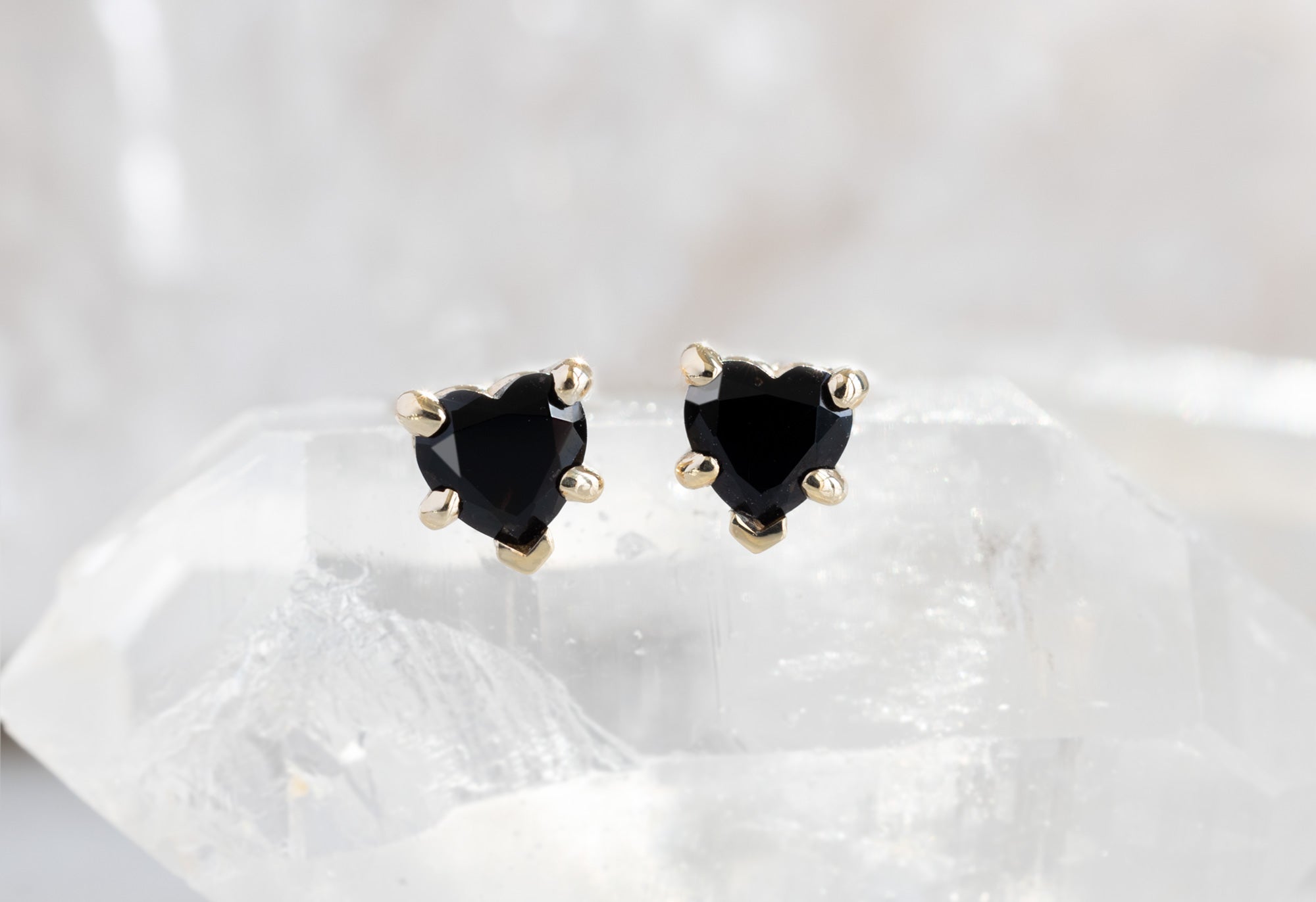 Alexis Russell - Gemstone Heart Stud Earrings - 14K Rose Gold / Black Onyx / Pair