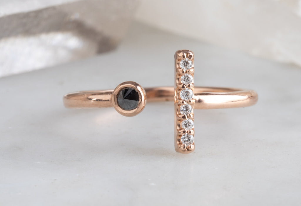 Black and White Diamond Linea Ring in Rose Gold