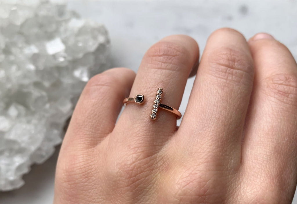 Black and White Diamond Linea Ring in Rose Gold on Model