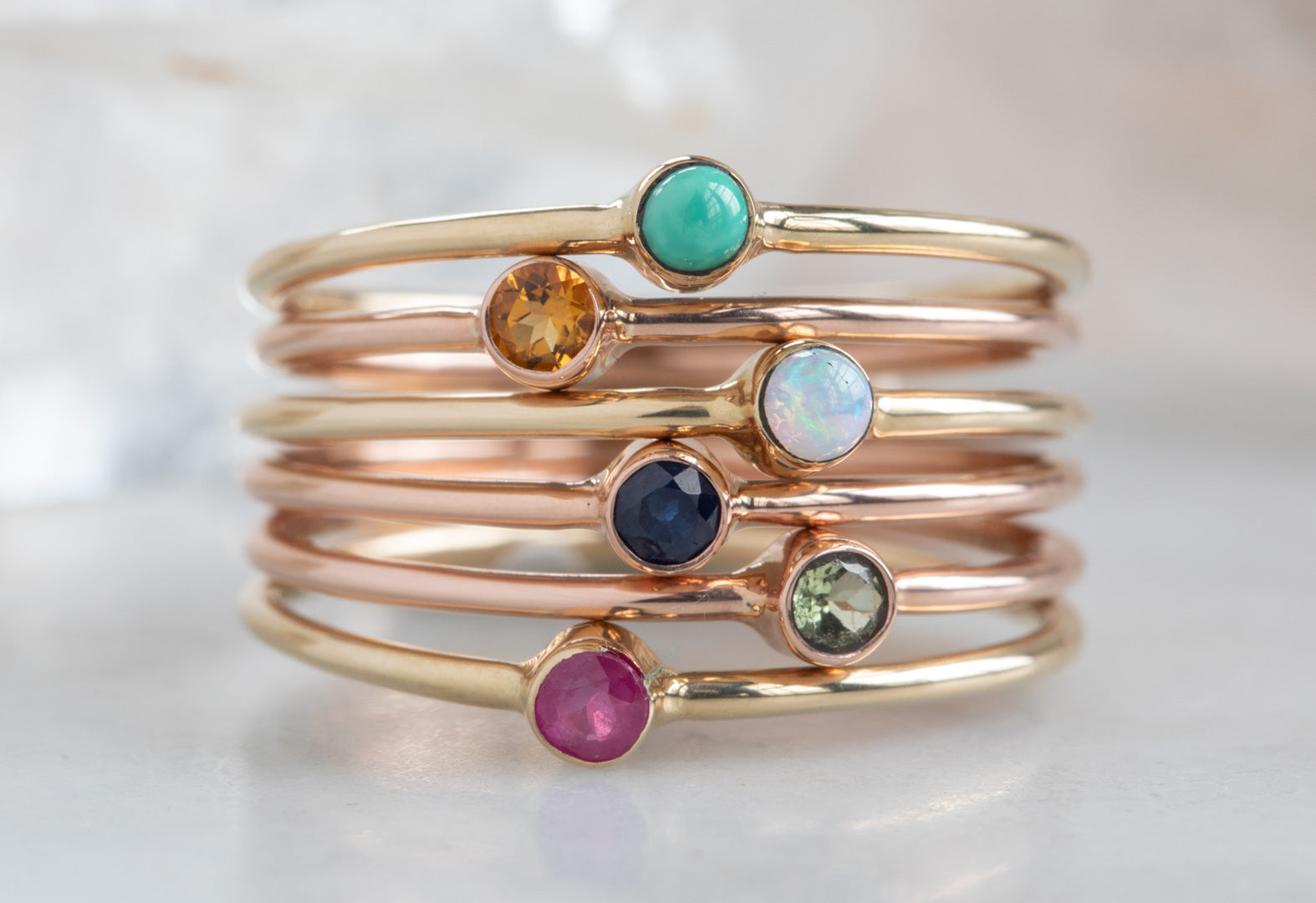 Mothers Stacking Rings. sterling & birthstones. inscribed bands