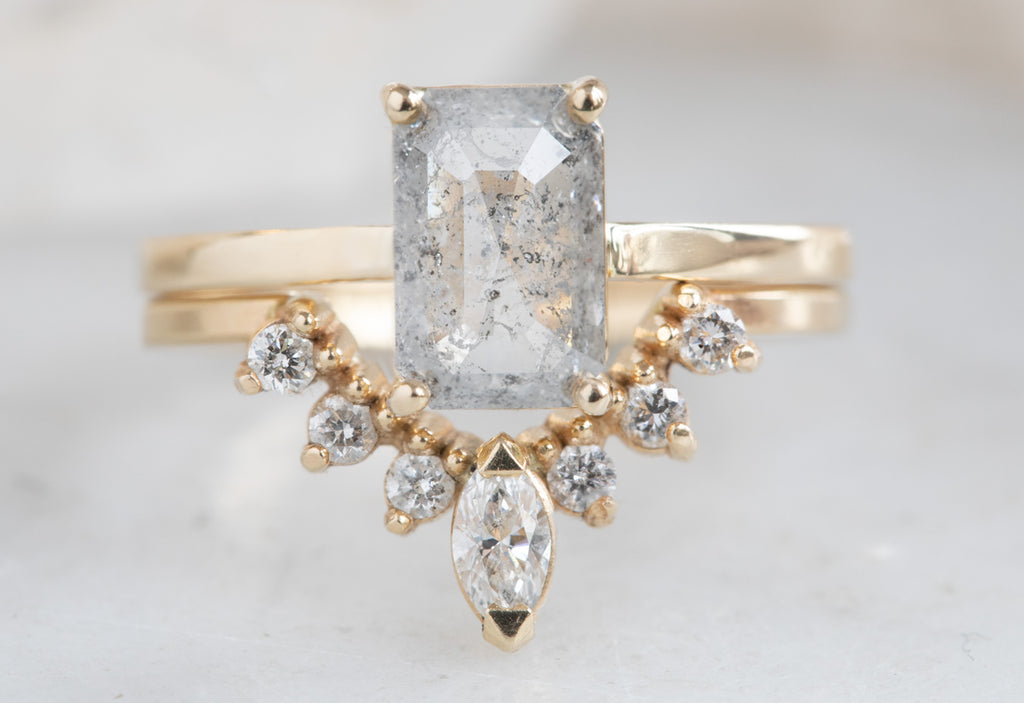 Emerald Cut Salt + Pepper Diamond Engagement Ring