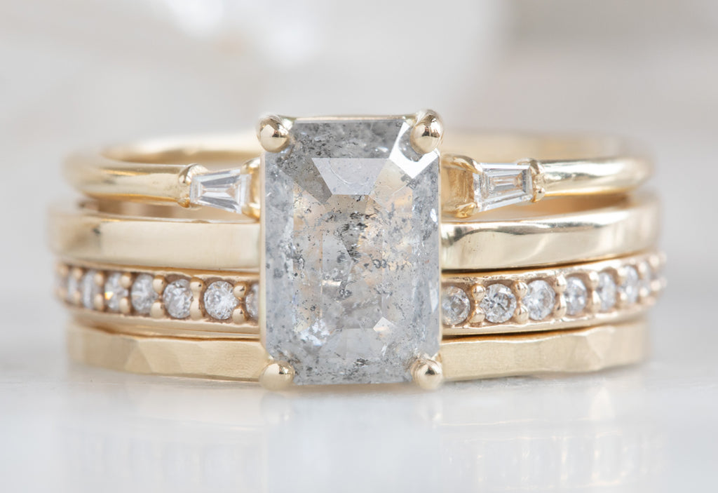Emerald Cut Salt + Pepper Diamond Engagement Ring