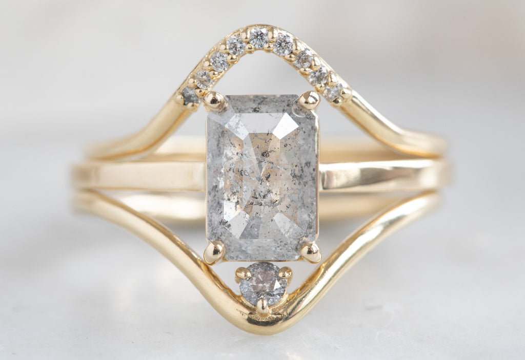 Emerald Cut Salt + Pepper Diamond Engagement Ring