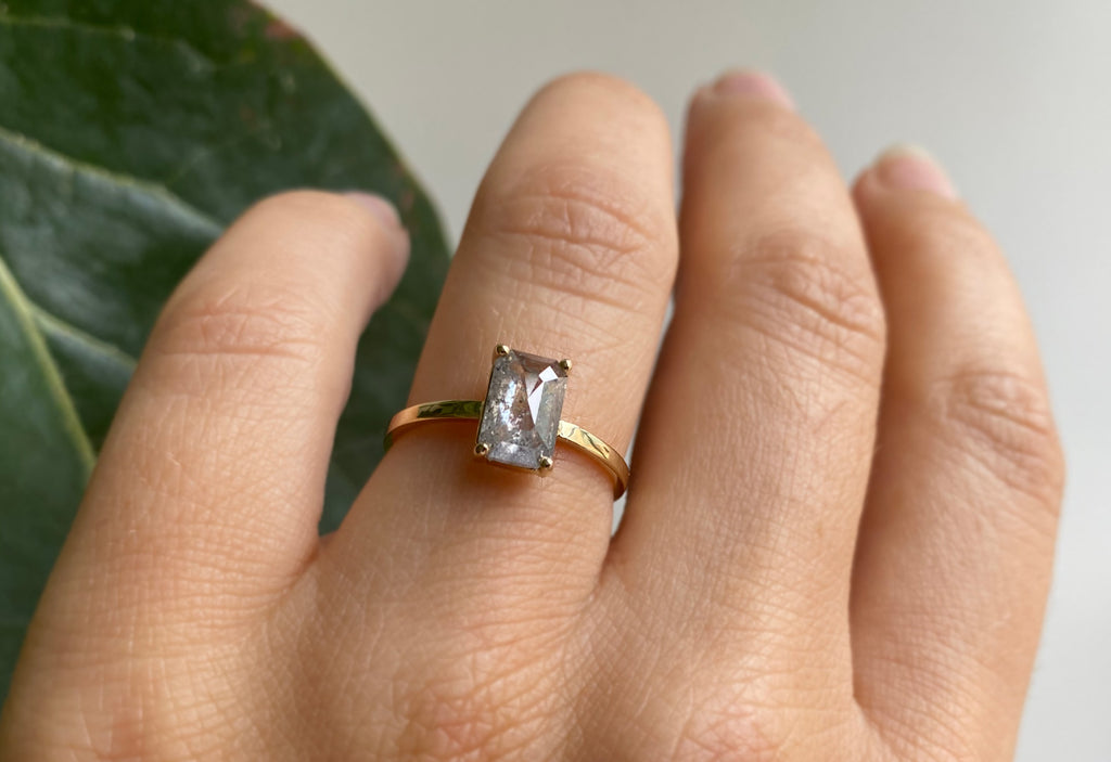 Emerald Cut Salt + Pepper Diamond Engagement Ring