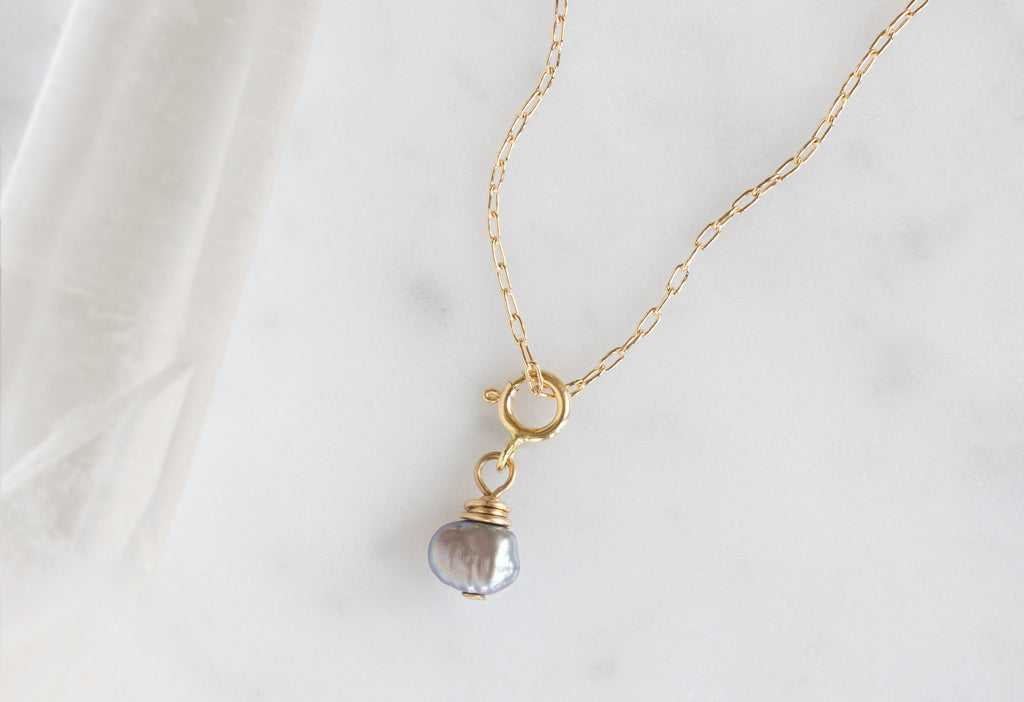 Freshwater Black Pearl Charm Necklace
