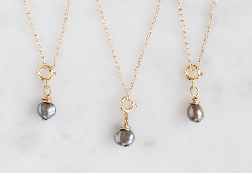 Freshwater Black Pearl Charm Necklace group of 3