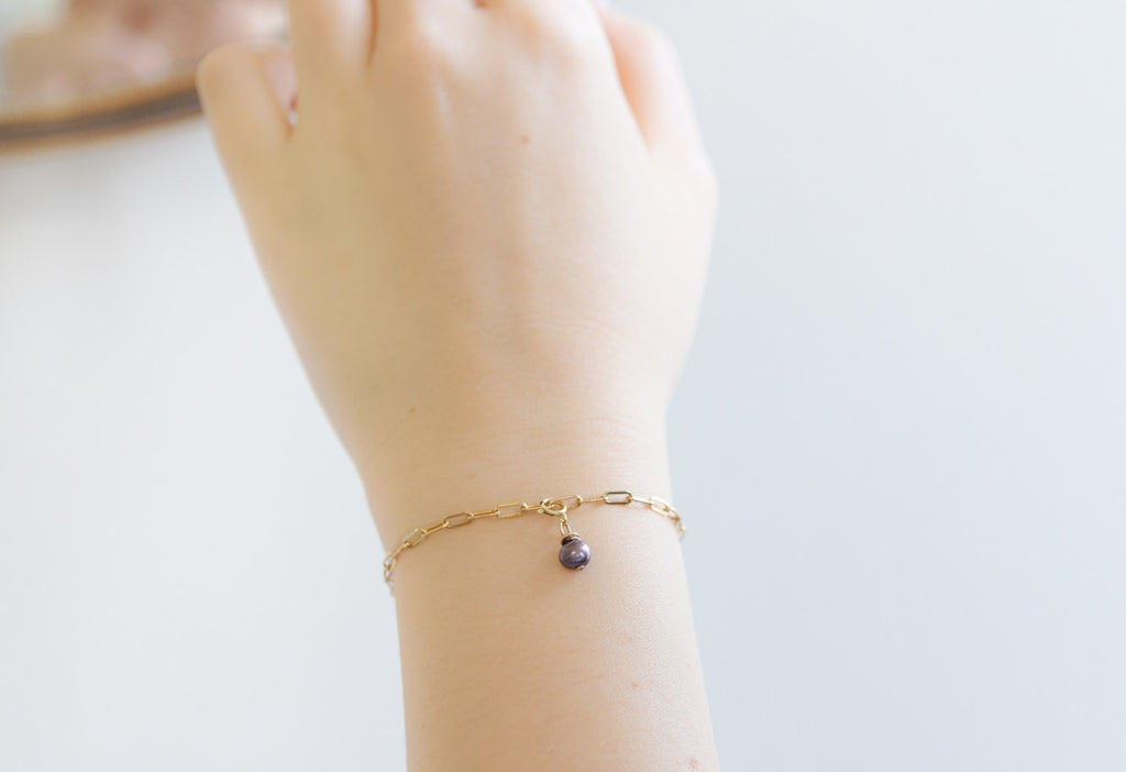Freshwater Black Pearl Charm Necklace on Model