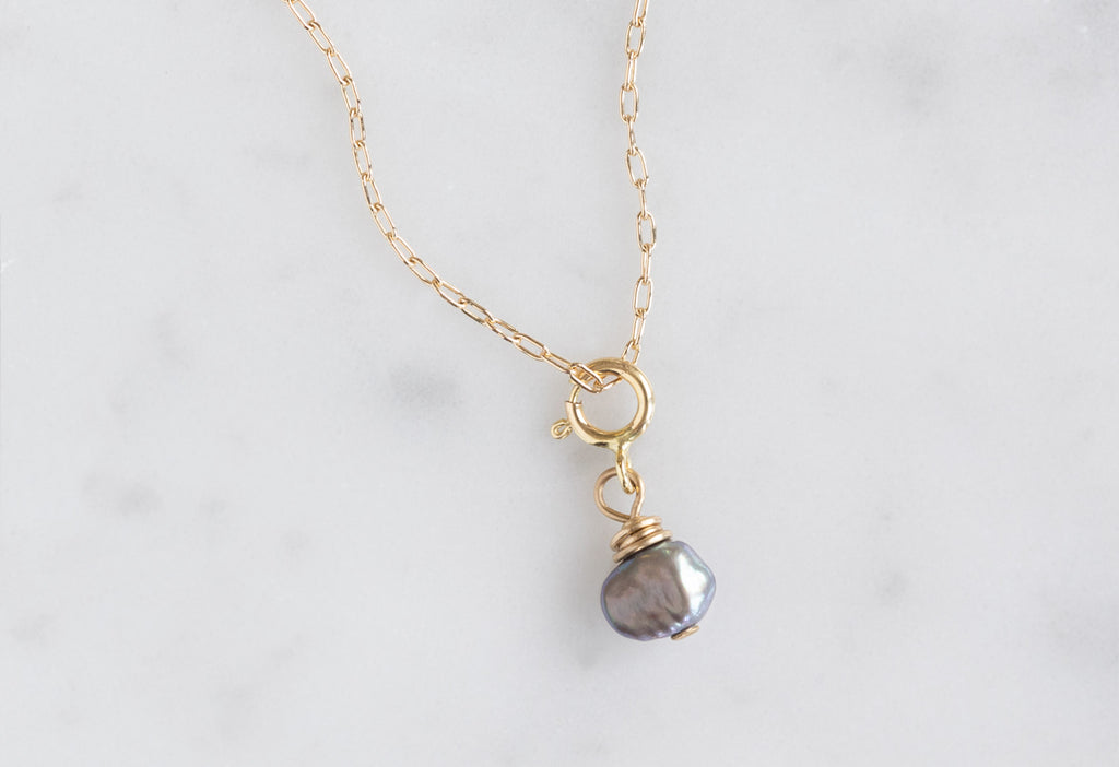 Freshwater Black Pearl Charm Necklace