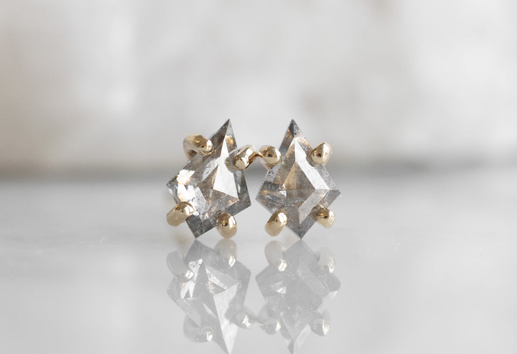 Geometric Black Diamond Stud Earrings in 14k Yellow Gold