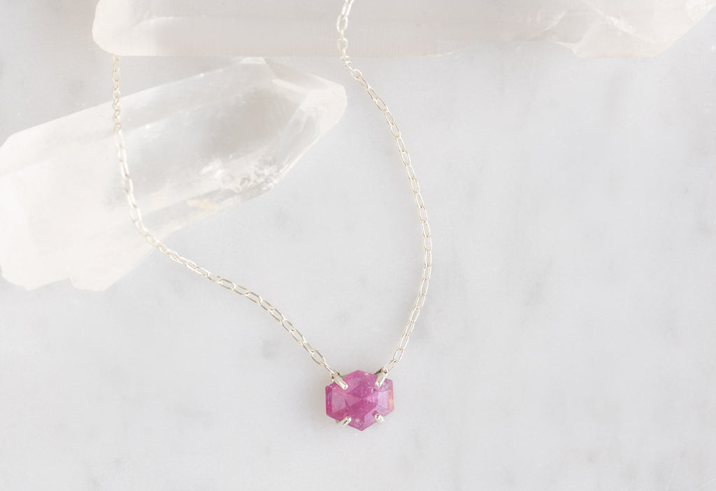 Sterling Silver Geometric Rose Cut Ruby Necklace
