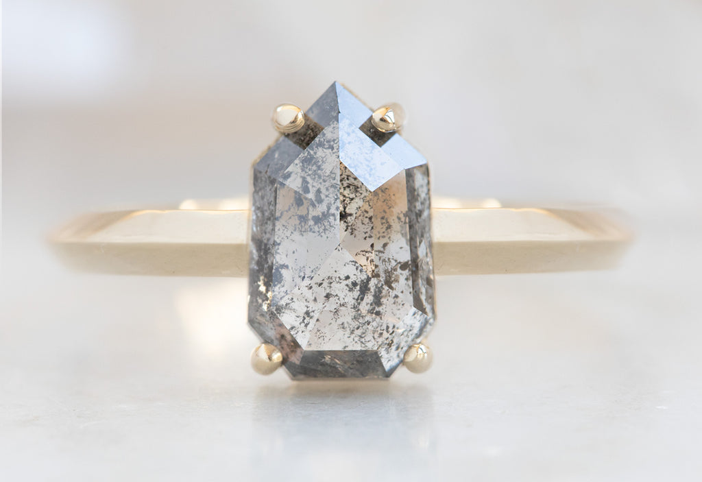 Geometric Salt + Pepper Diamond Engagement Ring with Knife Edge Band