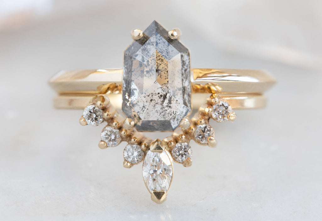 Geometric Salt + Pepper Diamond Engagement Ring with Knife Edge Band