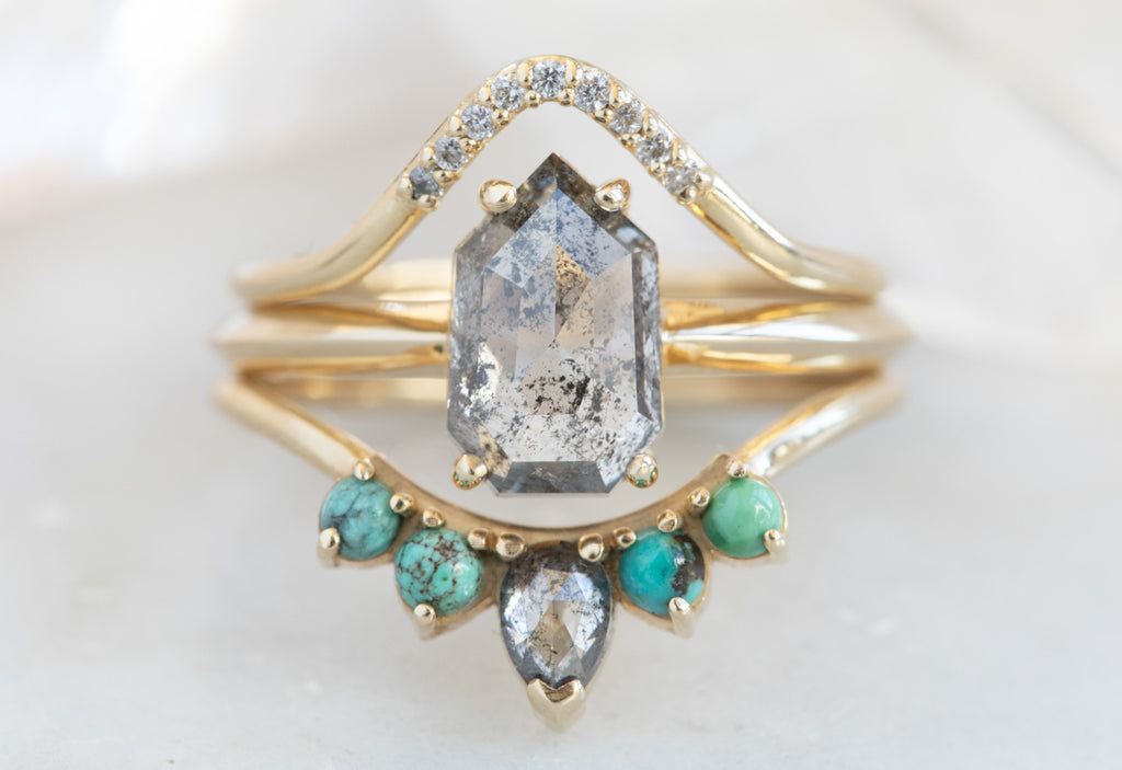 Geometric Salt + Pepper Diamond Engagement Ring with Knife Edge Band