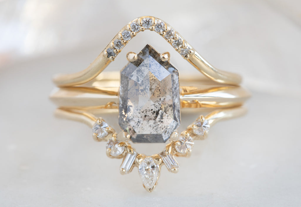 Geometric Salt + Pepper Diamond Engagement Ring with Knife Edge Band