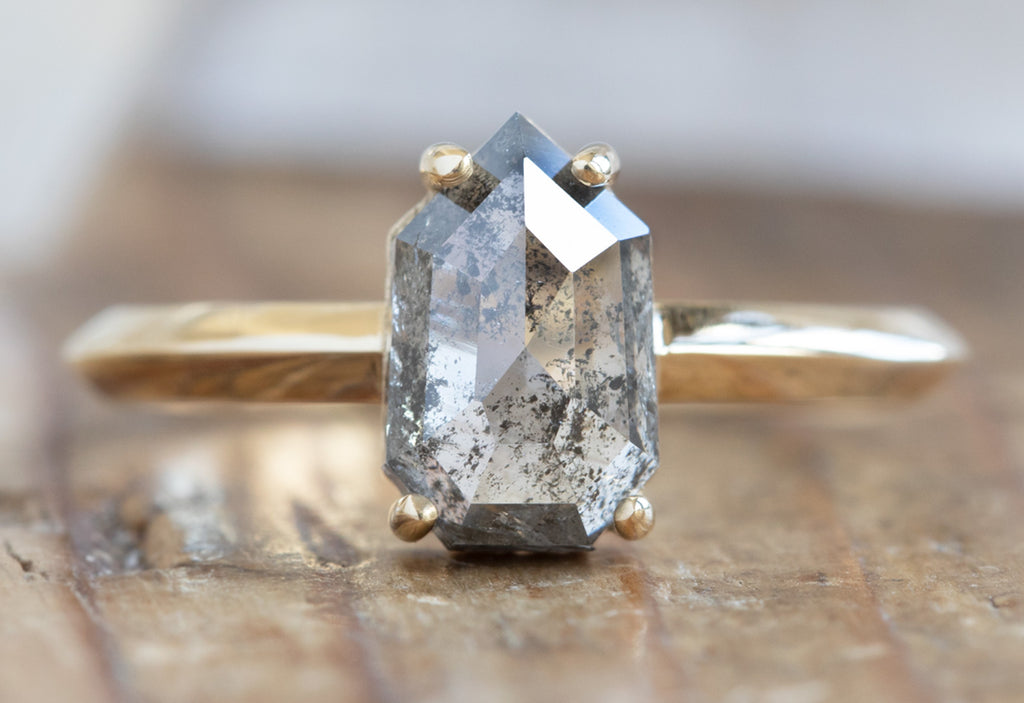 Geometric Salt + Pepper Diamond Engagement Ring with Knife Edge Band