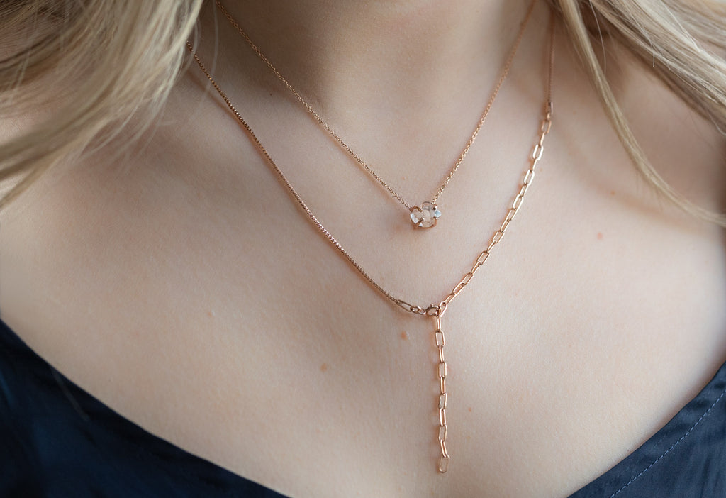Herkimer Diamond Necklace Layered on Model