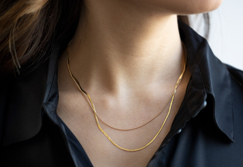 Herringbone Chain Necklace Layered on Model