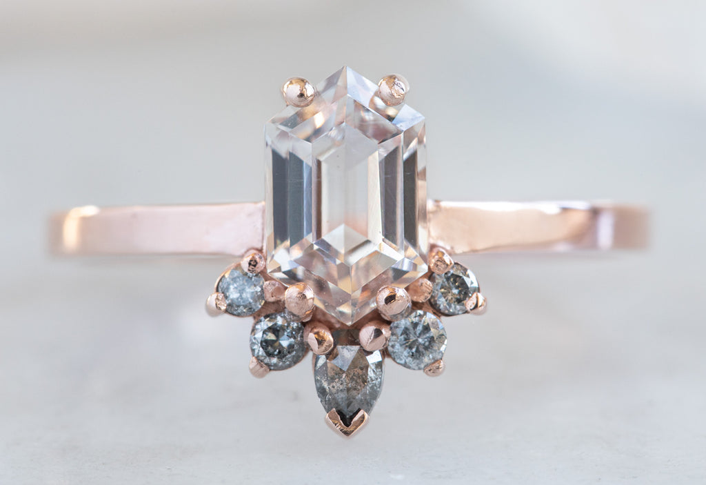 Hexagon Cut Pink Sapphire Engagement Ring with Attached Sunburst