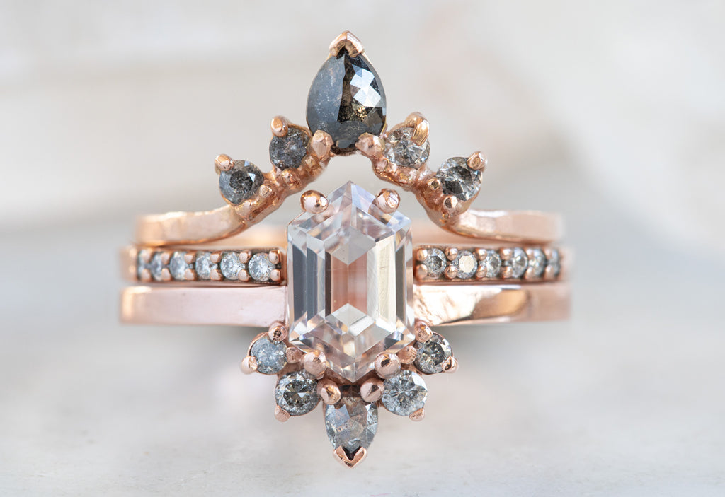 Hexagon Cut Pink Sapphire Engagement Ring with Attached Sunburst