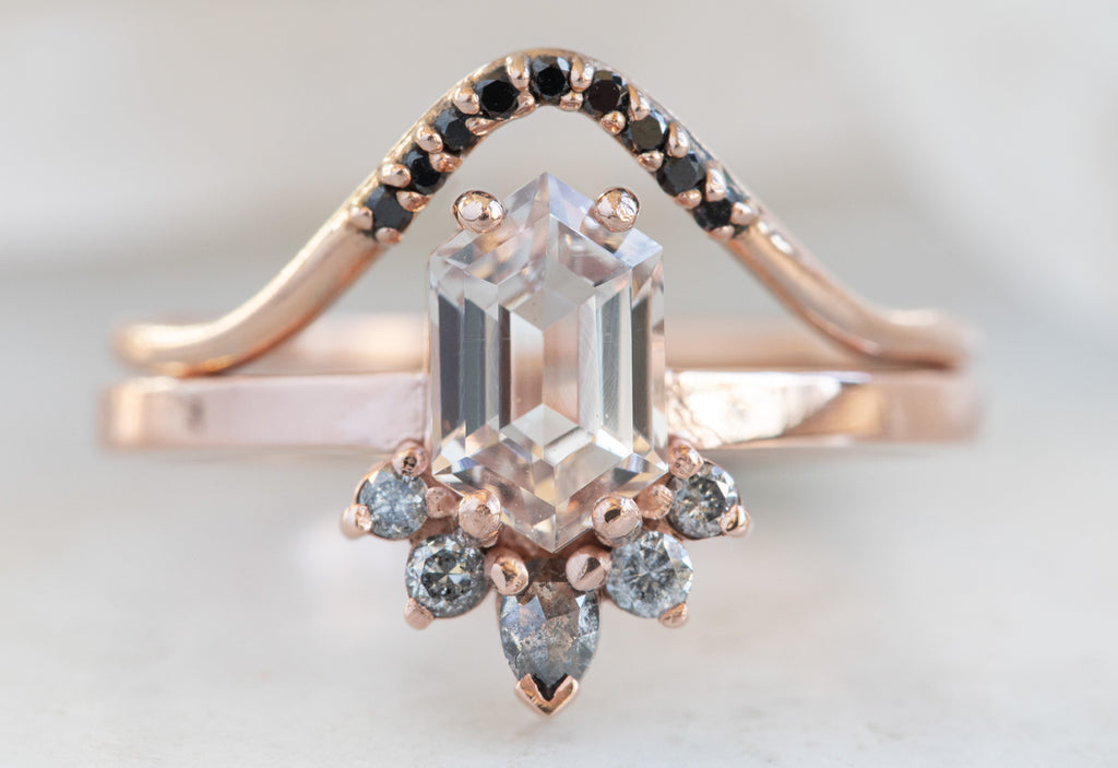 Hexagon Cut Pink Sapphire Engagement Ring with Attached Sunburst