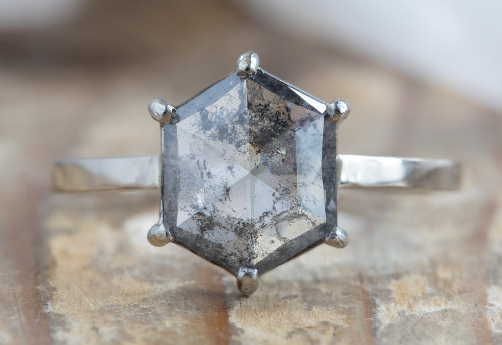 Hexagon Cut Salt + Pepper Diamond Engagement Ring