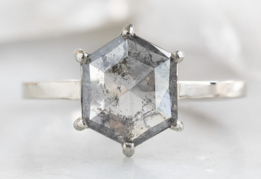 Hexagon Cut Salt + Pepper Diamond Engagement Ring