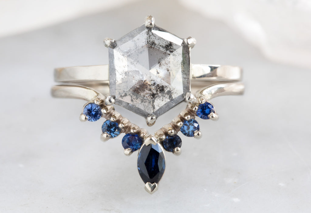 Hexagon Cut Salt + Pepper Diamond Engagement Ring