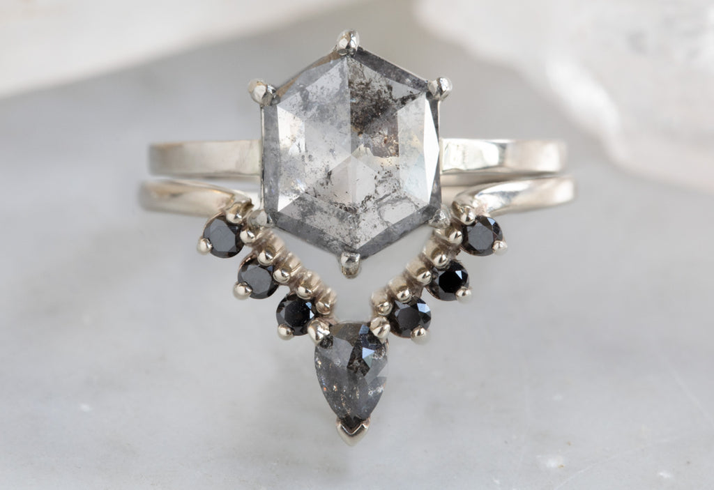 Hexagon Cut Salt + Pepper Diamond Engagement Ring