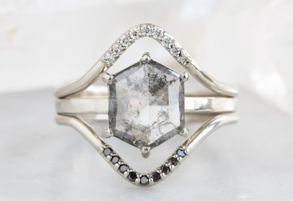 Hexagon Cut Salt + Pepper Diamond Engagement Ring