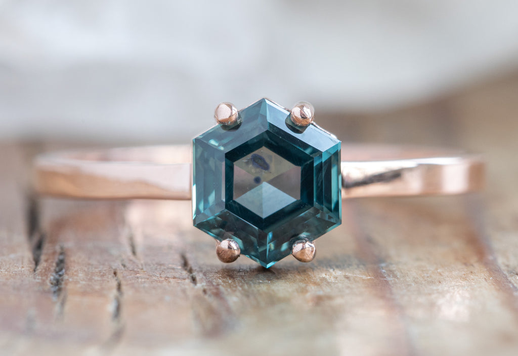 Hexagon Cut Montana Sapphire Engagement Ring