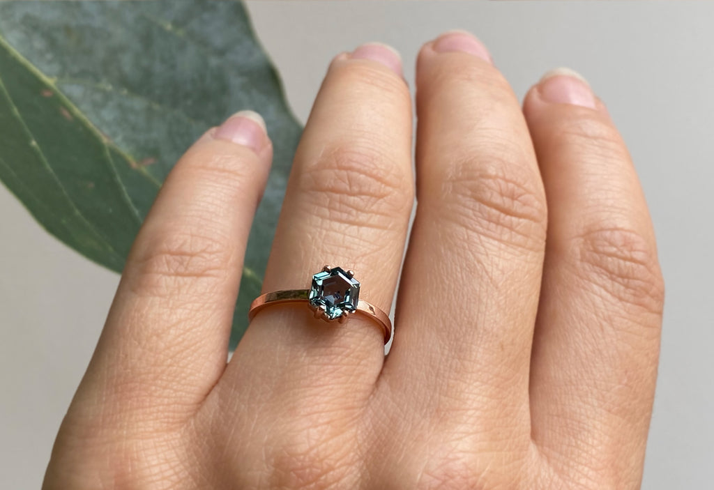 Hexagon Cut Montana Sapphire Engagement Ring