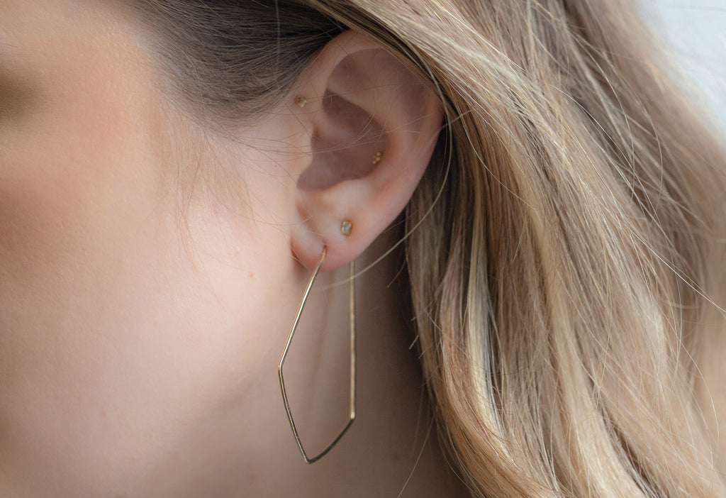 Hexagon Hoop Earrings Stacked on Model