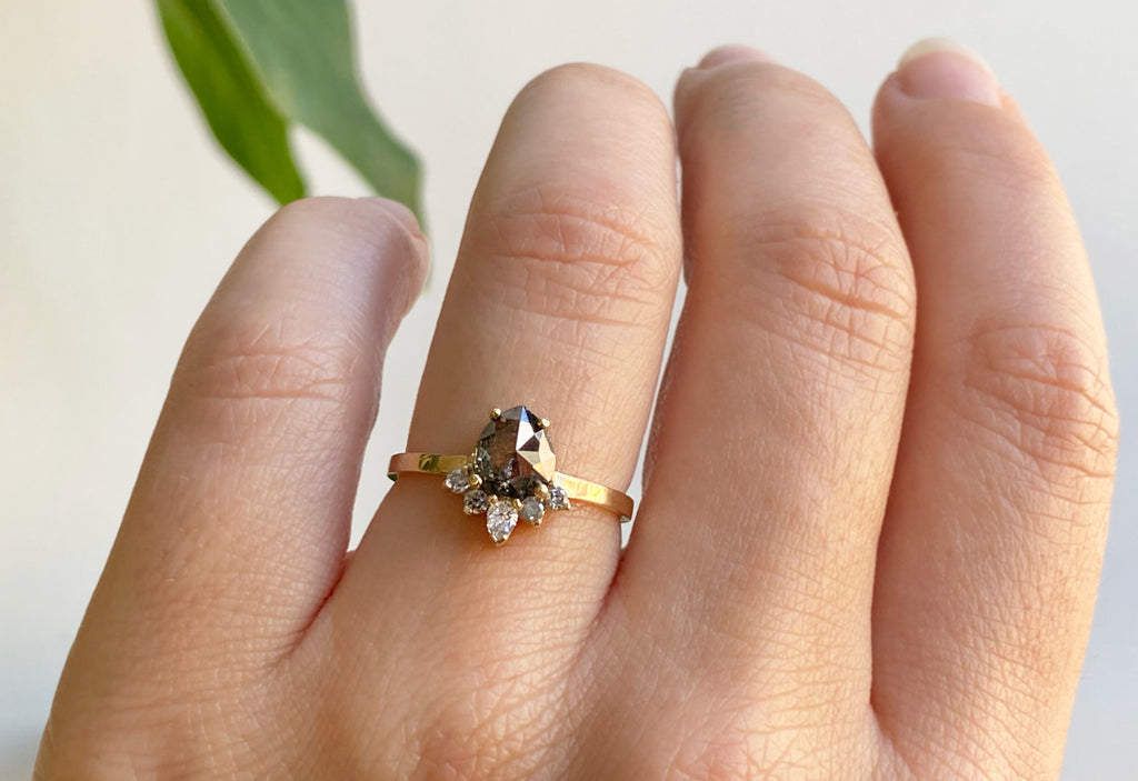 Rose Cut Black Diamond Engagement Ring with Attached Sunburst
