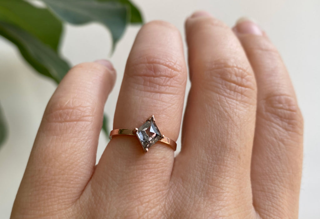 The Bryn Ring with a Kite-Shaped Salt + Pepper Diamond