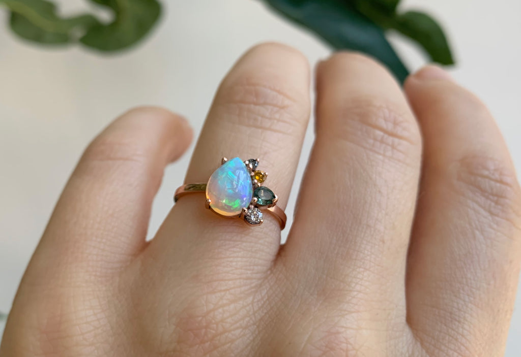 Opal + Gemstone Cluster Engagement Ring