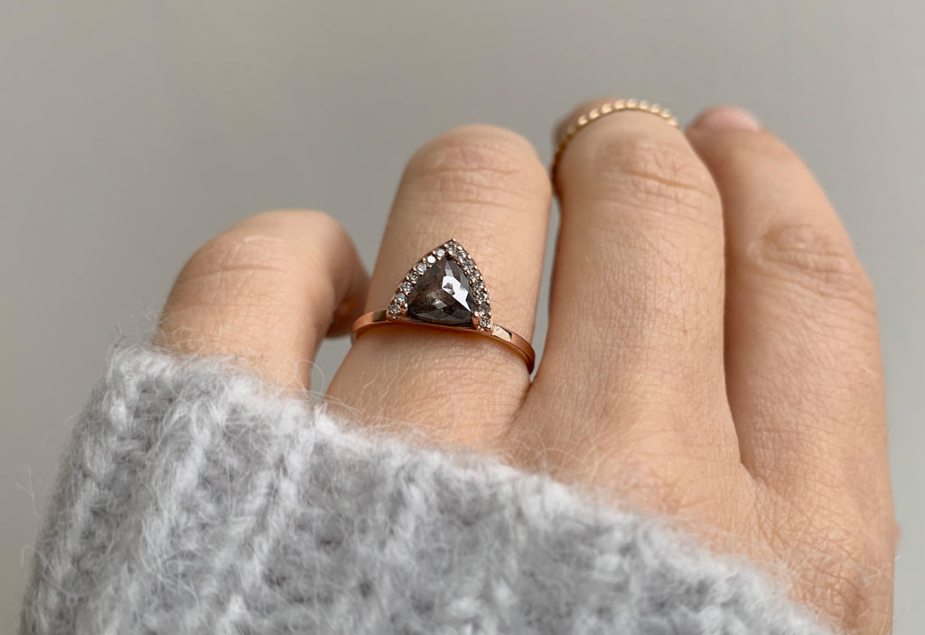 Rose Cut Trillion Diamond Engagement Ring with Half Halo