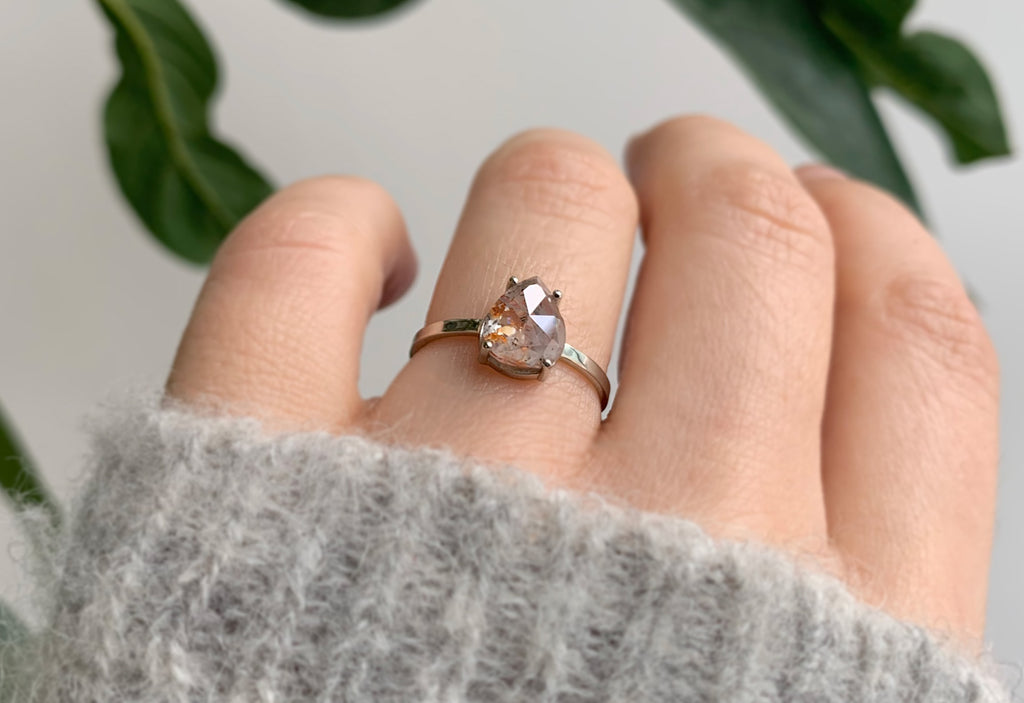 One Of A Kind Rose Cut Opalescent Diamond Engagement Ring