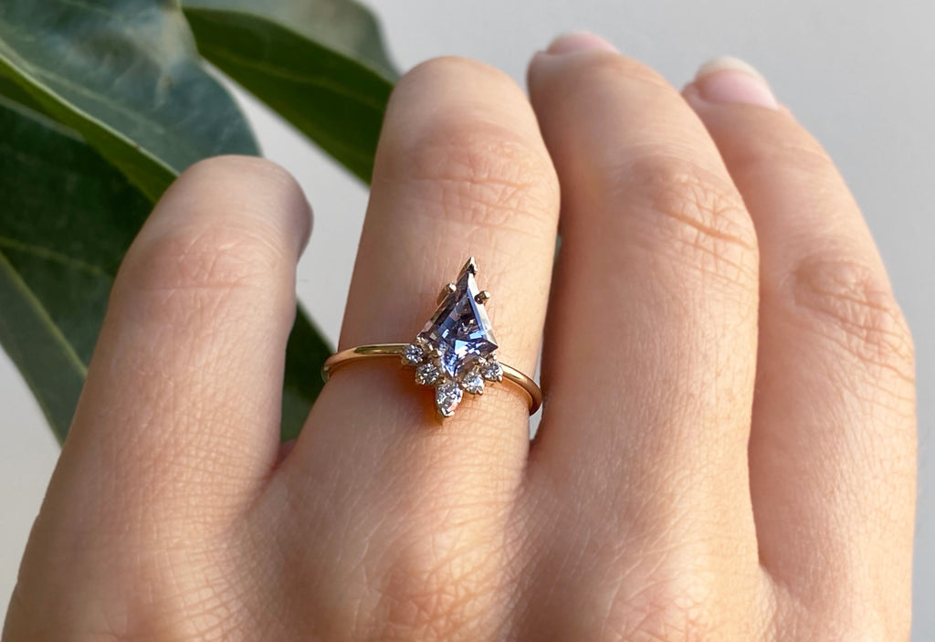 Kite-Shaped Spinel Engagement Ring with Attached Diamond Sunburst